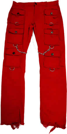 TAKER DENIM Slim Fit Red Denim Jeans with chains